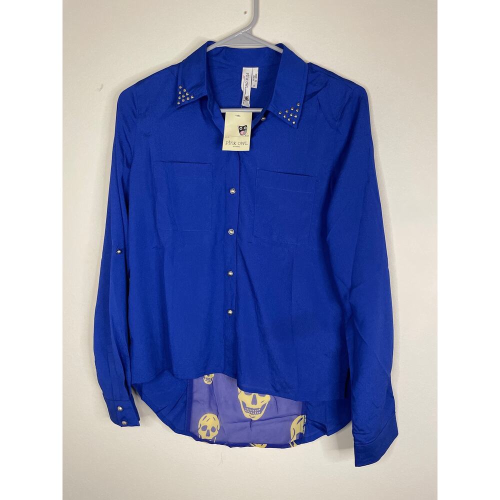 PINK OWL HIGH- LOW SKULL SHIRT BLOUSE